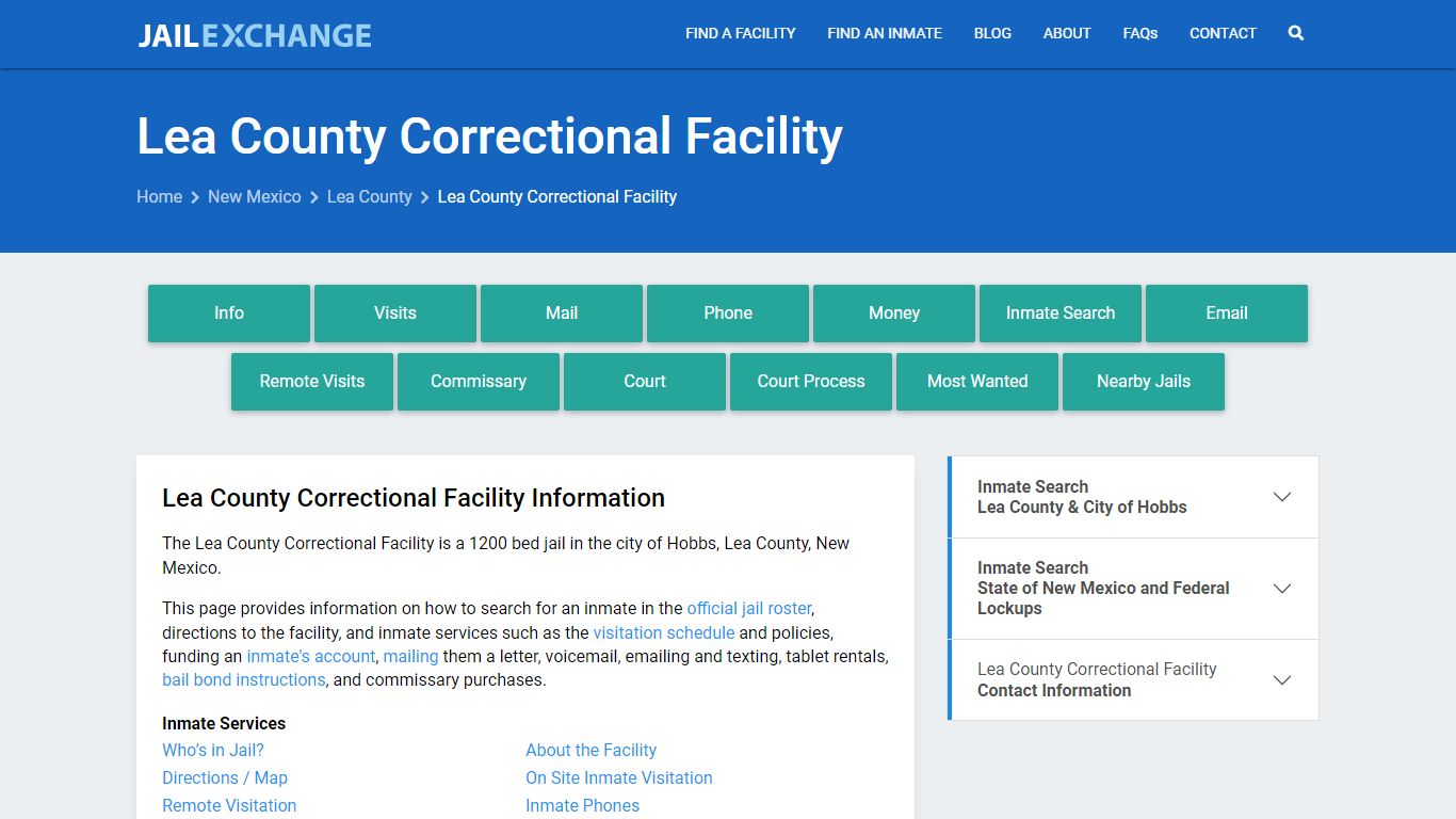 Lea County Correctional Facility, NM Inmate Search, Information